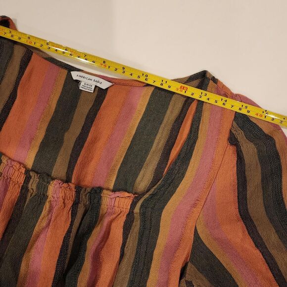 American Eagle Outfitters Women multi-color Blouse Small Bohemian Stripped Puffy - Picture 3 of 8